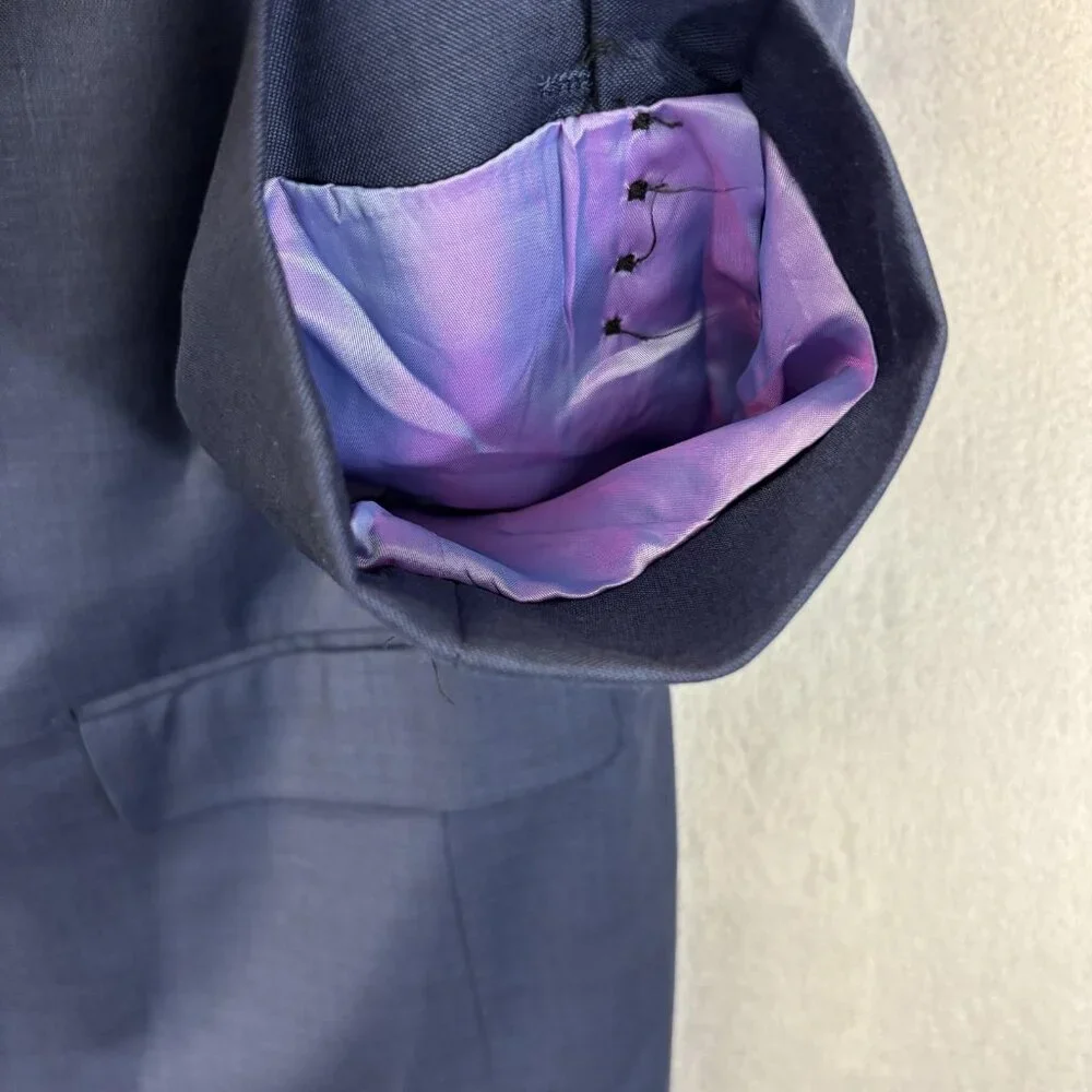 Dino Filarte Berragamo‎ Wool Suit Jacket Blazer Mens 44 Navy Blue Purple Portly